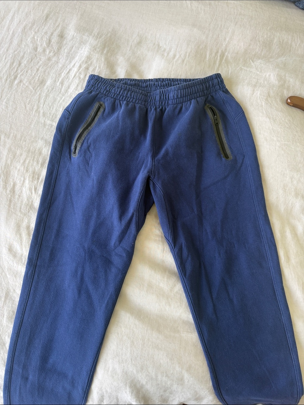 Men's Navy Blue Fleece Jogger Pants with Zip Pockets